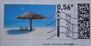 Stamp, Thatched beach Umbrella, France,  , Beaches, Umbrellas