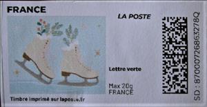 Stamp, Winter. Skates. Redesign without Laposte logo, France,  , Skating, Sports, Winter, Winter Sports