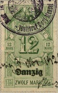 Stamp, Prussian revenue, overprinted, Free City of Danzig,  