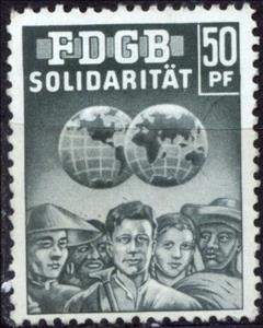 Stamp, Free German Trade Union - Workers and Globe, Germany, Democratic Republic,  , Globes, People