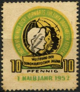 Stamp, Weltbund der Democraticher Jugend, Germany, Democratic Republic,  , Globes
