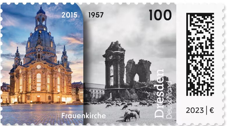 Frauenkirche, Dresden in 1957 and 2015