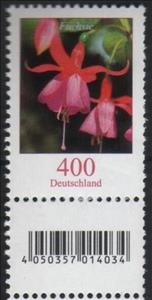 Stamp with Attached Label, Fuchsia (Fuchsia sp.), Germany, Federal Republic,  , Flowers, Plants (Flora)