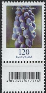 Stamp with Attached Label, Grape Hyacinth (Muscari), Germany, Federal Republic,  , Flowers, Plants (Flora)