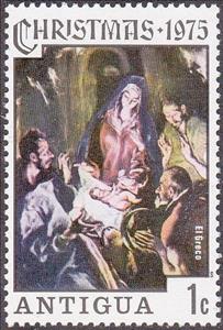 Stamp, Christmas 1977, Antigua and Barbuda,  , Christmas, Paintings