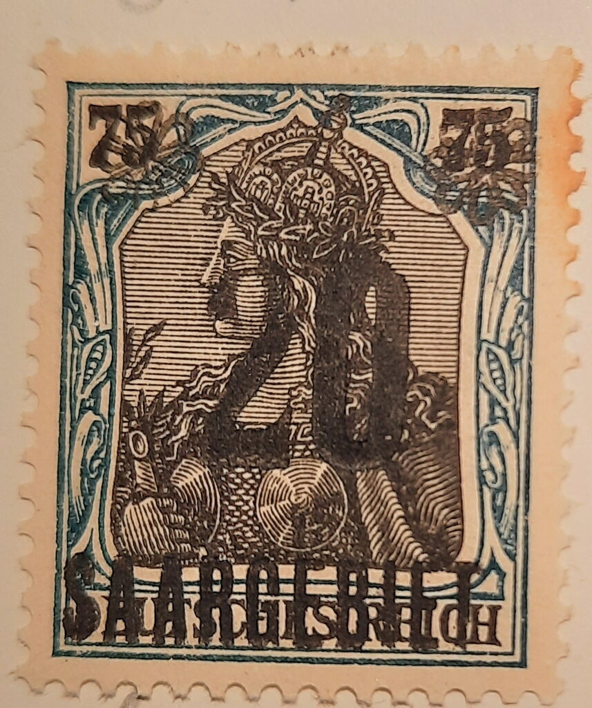 Overprint 'SAARGEBIET' & surcharge(B) 20 on 75pf