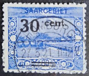 Stamp, Stamp overprinted Centimes, Germany, Saarland,  , Bridges, Landscapes, Rivers