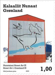 Stamp, Mural of Birds by Miki Jacobsen, Greenland,  , Art, Birds
