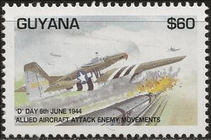 Stamp, Allied aircraft attack enemy movements, Guyana,  , Aircraft, Second World War