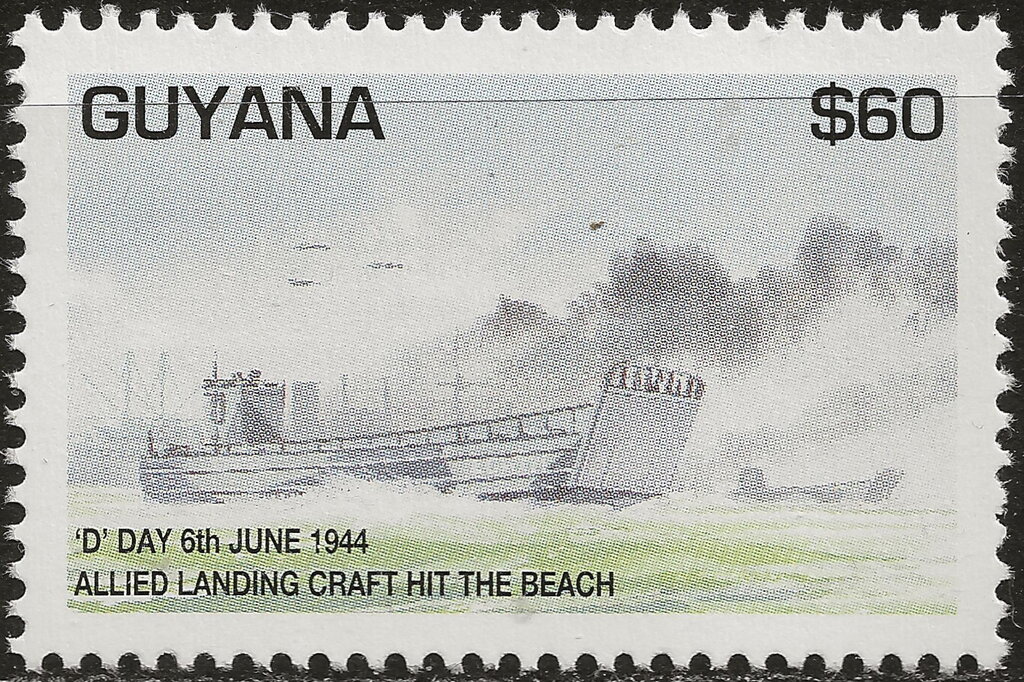 Allied landing craft hit the beach