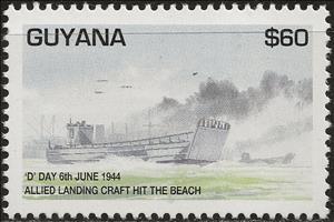 Stamp, Allied landing craft hit the beach, Guyana,  , Second World War, Warships