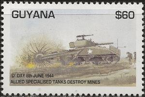 Stamp, Allied specialised tanks destroy mines, Guyana,  , Second World War