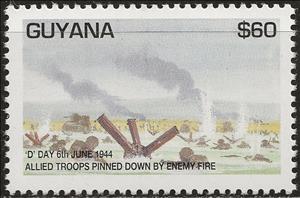 Stamp, Allied troops pinned down by enemie fire, Guyana,  , Second World War