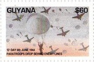 Stamp, Paratroops drop behind enemy lines, Guyana,  , Aircraft, Parachute Jumping, Second World War