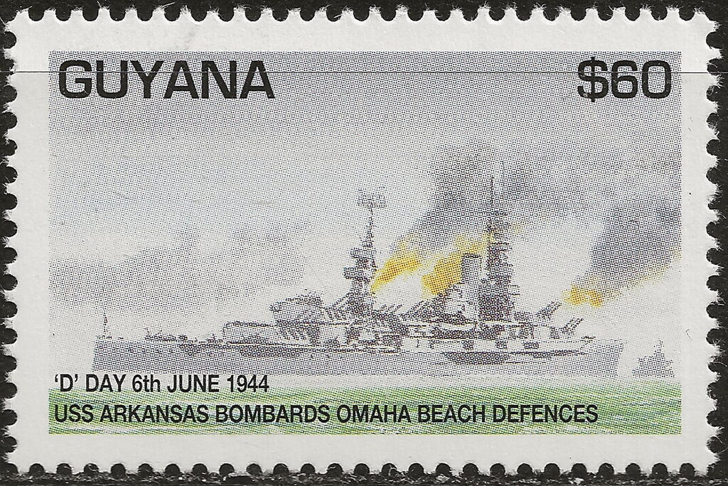 USS Arkansas bombards Omaha beach defences