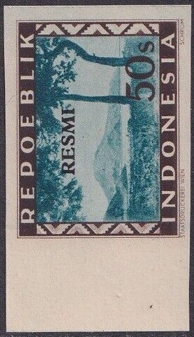 Stamp, Sumatra Mountain overprinted, Indonesia,  