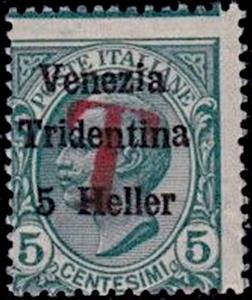 Stamp, King Victor Emmanuel III, red handst. T, Italy - Occupation of Trentino and Venezia-Giulia,  , Heads of State, Kings, Royalty