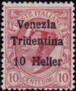 Stamp, King Victor Emmanuel III, red handst. T, Italy - Occupation of Trentino and Venezia-Giulia,  , Heads of State, Kings, Royalty