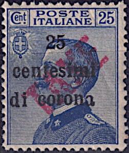 Stamp, King Victor Emmanuel III, red handst. TAXE, Italy - Occupation of Trentino and Venezia-Giulia,  , Famous People, Heads of State, Kings, Men, Royalty