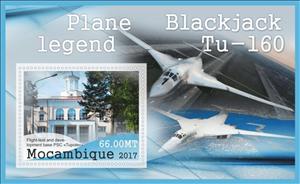 Souvenir Sheet, Aircraft Plane Legend Blackjack Tu-160, Mozambique,  , Aircraft, Aviation