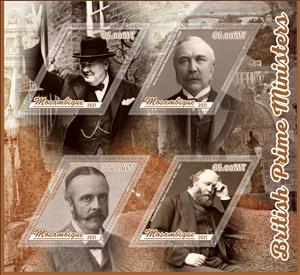 Mini Sheet, British Prime Ministers, Mozambique,  , Heads of State, Politicians