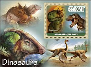 Souvenir Sheet, Dinosaurs, Mozambique,  , Dinosaurs, Prehistorical Animals