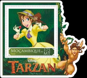 Souvenir Sheet, Disney Tarzan Cartoon Movie, Mozambique,  , Cartoons, Disney, film