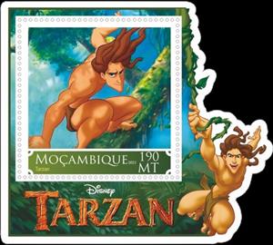 Souvenir Sheet, Disney Tarzan Cartoon Movie, Mozambique,  , Cartoons, Disney, film