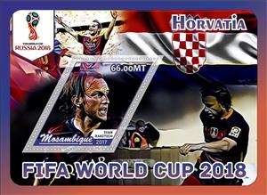 Souvenir Sheet, FIFA World Cup Football Soccer in 2018 Croatia Players, Mozambique,  , Football (Soccer), Sports