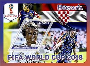 Souvenir Sheet, FIFA World Cup Football Soccer in 2018 Croatia Players, Mozambique,  , Football (Soccer), Sports