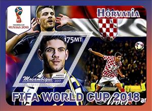 Souvenir Sheet, FIFA World Cup Football Soccer in 2018 Croatia Players, Mozambique,  , Football (Soccer), Sports