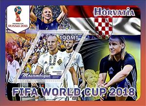 Souvenir Sheet, FIFA World Cup Football Soccer in 2018 Croatia Players, Mozambique,  , Football (Soccer), Sports