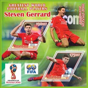 Mini Sheet, FIFA World Cup Football Soccer in 2018 Player Steven Gerrard, Mozambique,  , Football (Soccer), Sports