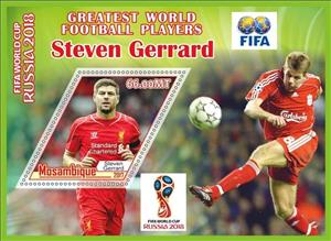Souvenir Sheet, FIFA World Cup Football Soccer in 2018 Player Steven Gerrard, Mozambique,  , Football (Soccer), Sports