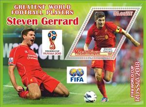Souvenir Sheet, FIFA World Cup Football Soccer in 2018 Player Steven Gerrard, Mozambique,  , Football (Soccer), Sports
