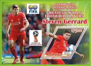 Souvenir Sheet, FIFA World Cup Football Soccer in 2018 Player Steven Gerrard, Mozambique,  , Football (Soccer), Sports