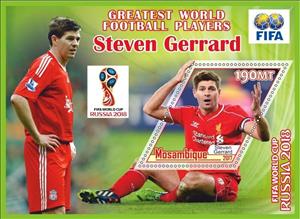 Souvenir Sheet, FIFA World Cup Football Soccer in 2018 Player Steven Gerrard, Mozambique,  , Football (Soccer), Sports