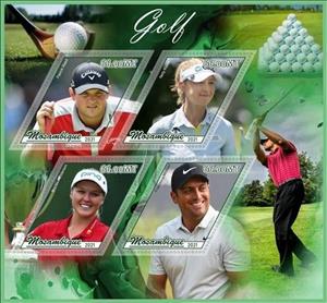 Mini Sheet, Golf Players, Mozambique,  , Golf, Sports
