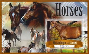 Souvenir Sheet, Horses, Mozambique,  , Animals (Fauna), Horses