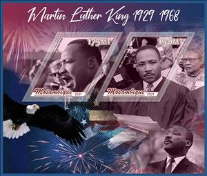 Mini Sheet, Martin Luther King, Mozambique,  , Famous People, Human Rights, Humanists