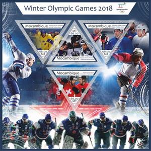 Mini Sheet, Olympic Games in PyeongChang in 2018 Ice Hockey, Mozambique,  , Olympic Games, Sports