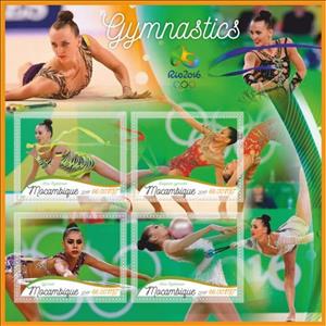 Mini Sheet, Olympic Games in Rio in 2016 Gymnastics, Mozambique,  , Gymnastics, Olympic Games, Sports