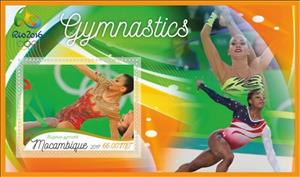 Souvenir Sheet, Olympic Games in Rio in 2016 Gymnastics, Mozambique,  , Gymnastics, Olympic Games, Sports