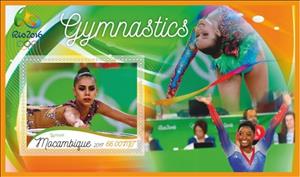 Souvenir Sheet, Olympic Games in Rio in 2016 Gymnastics, Mozambique,  , Gymnastics, Olympic Games, Sports
