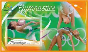 Souvenir Sheet, Olympic Games in Rio in 2016 Gymnastics, Mozambique,  , Gymnastics, Olympic Games, Sports
