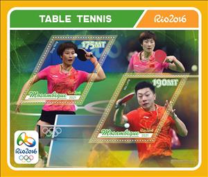 Mini Sheet, Olympic Games in Rio in 2016 Table Tennis Players, Mozambique,  , Olympic Games, Sports, Table Tennis
