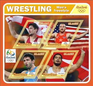 Mini Sheet, Olympic Games in Rio in 2016 Wrestling, Mozambique,  , Olympic Games, Sports, Wrestling