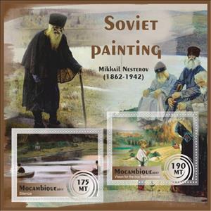 Mini Sheet, Paintings by Mikhail Nesterov, Mozambique,  , Painters, Paintings