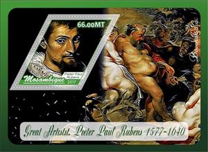 Souvenir Sheet, Paintings by Pieter Paul Rubens, Mozambique,  , Painters, Paintings