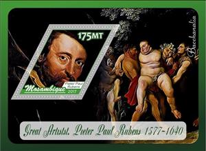 Souvenir Sheet, Paintings by Pieter Paul Rubens, Mozambique,  , Painters, Paintings